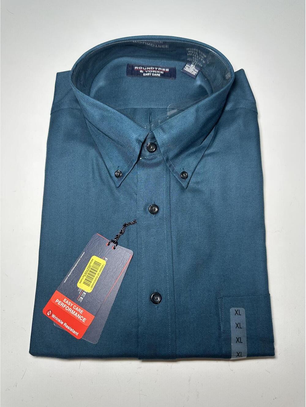 Roundtree & Yorke Easy Care Button-Down Dress Shirt Men's XL Teal Green